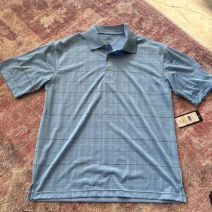 PGA TOUR DRY Men's  Blue Plaid Golf Polo Shirt Moisture Wicking M